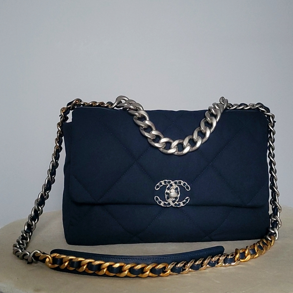 Chanel 19 Large Navy Blue Canvas